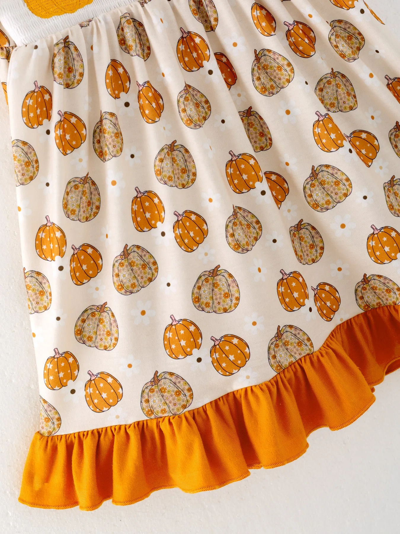 Halloween Girls Smocking Pumpkin Embroidery Ruffle Dress