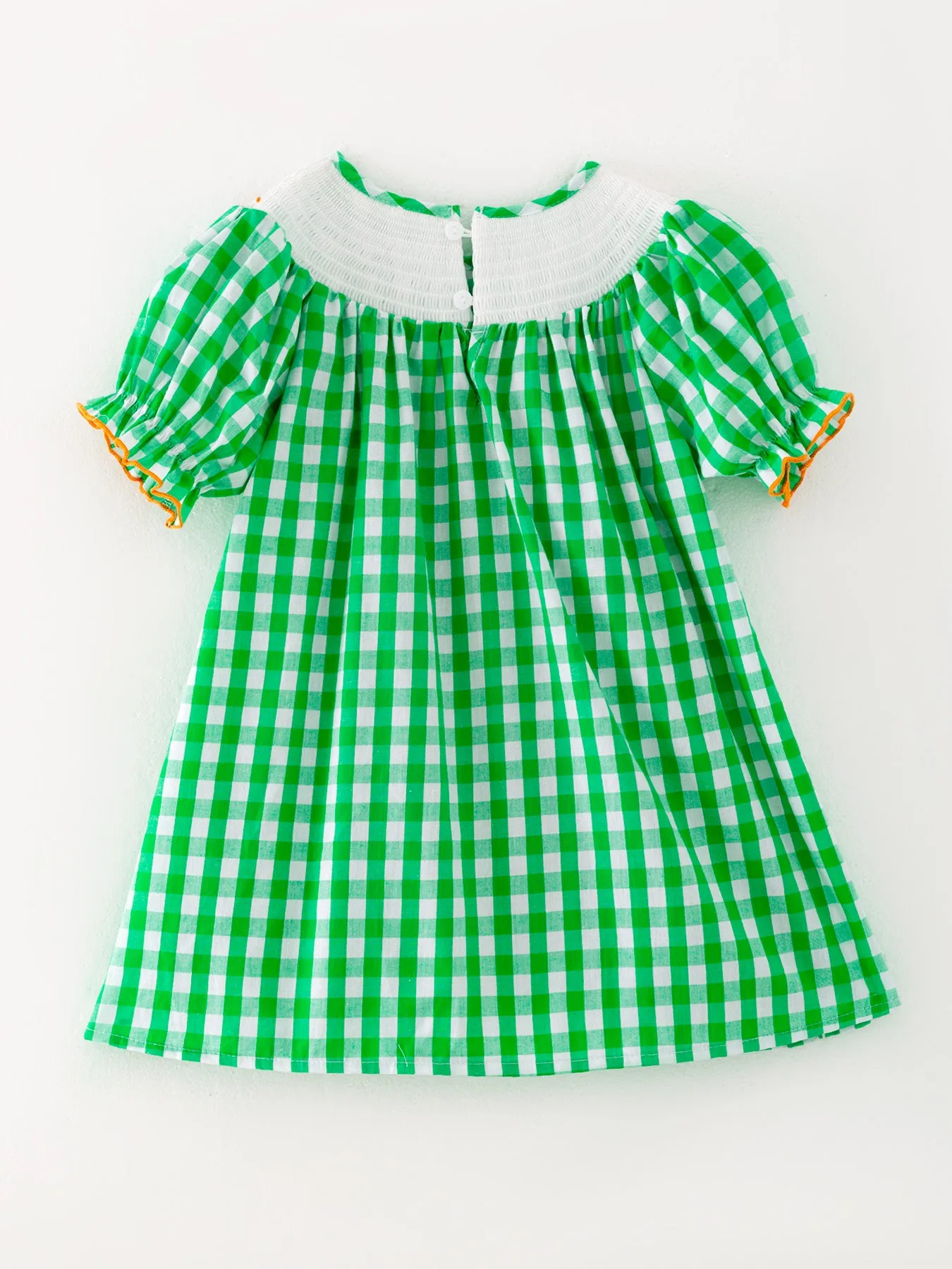 Halloween Green Woven Smocking Embroidered Plaid Dress