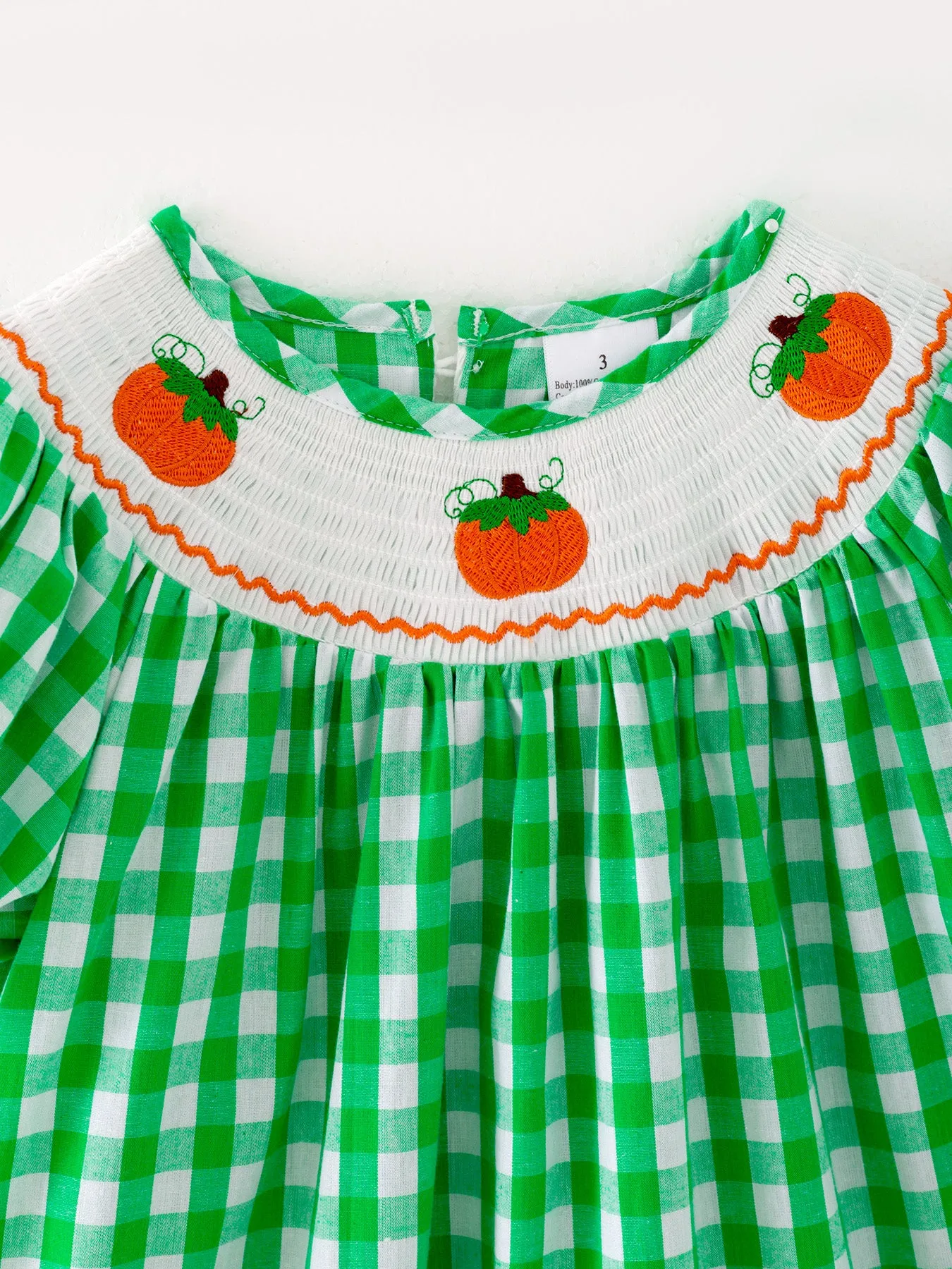 Halloween Green Woven Smocking Embroidered Plaid Dress