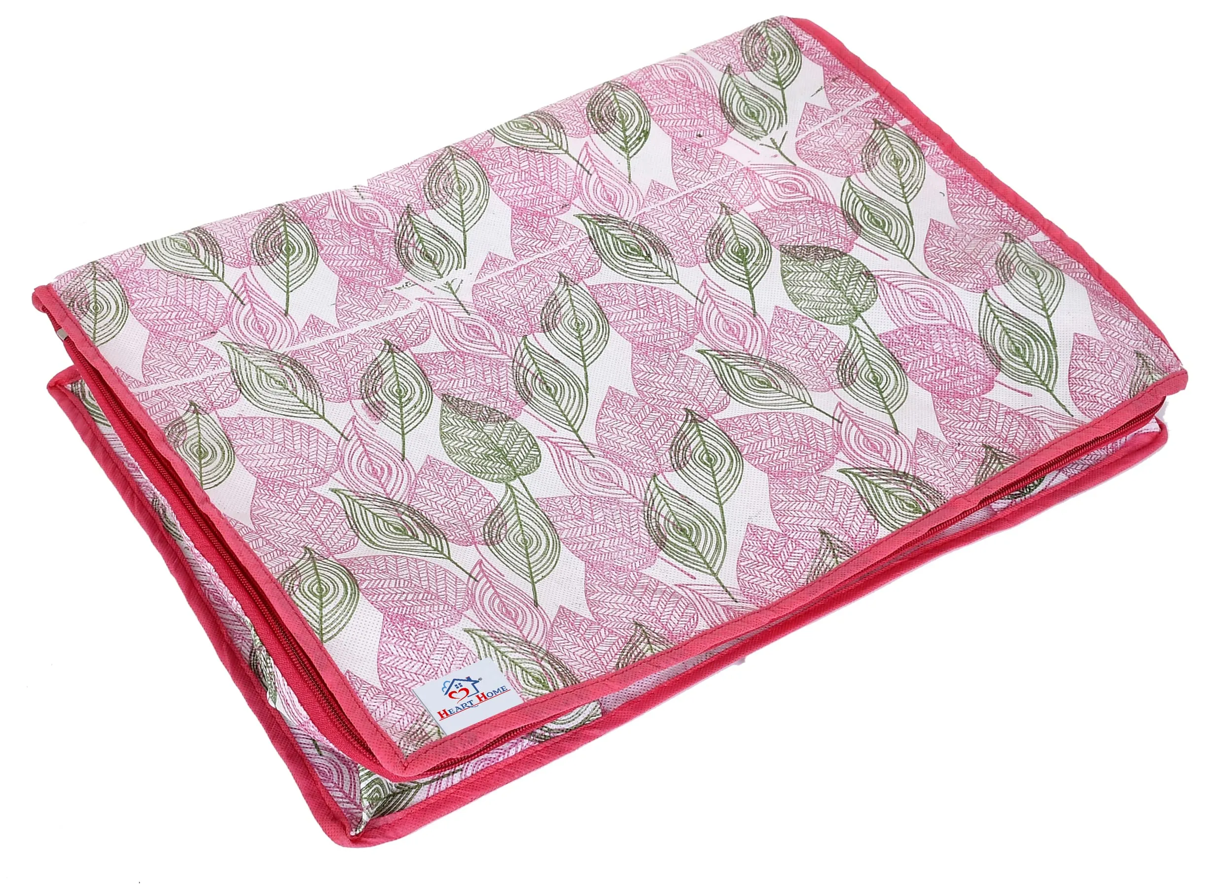 Heart Home Leaf Design Non-woven Foldable Underbed/Storage Bag/Wardrobe Organizer With Transparent Window- Pack of 6 (Pink)-44HH0487