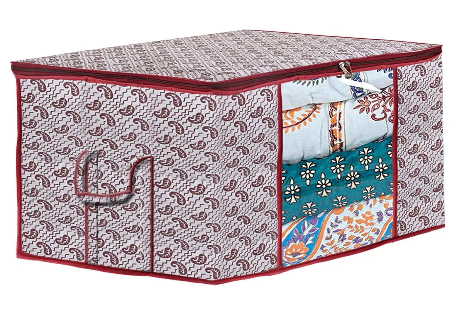 Heart Home Paisley Design Non-woven Foldable Underbed/Storage Bag/Wardrobe Organizer With Transparent Window- Pack of 9 (White)-44HH0473