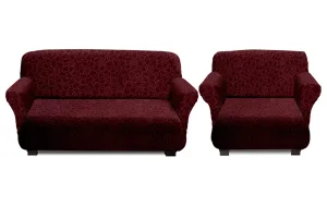 Heart Home Triangle Printed Polyster Stretchable 1 & 3 Seater Sofa Cover Set for Home, Office, Hotels with Foam Stick, Set of 2 (Maroon)-50HH01438