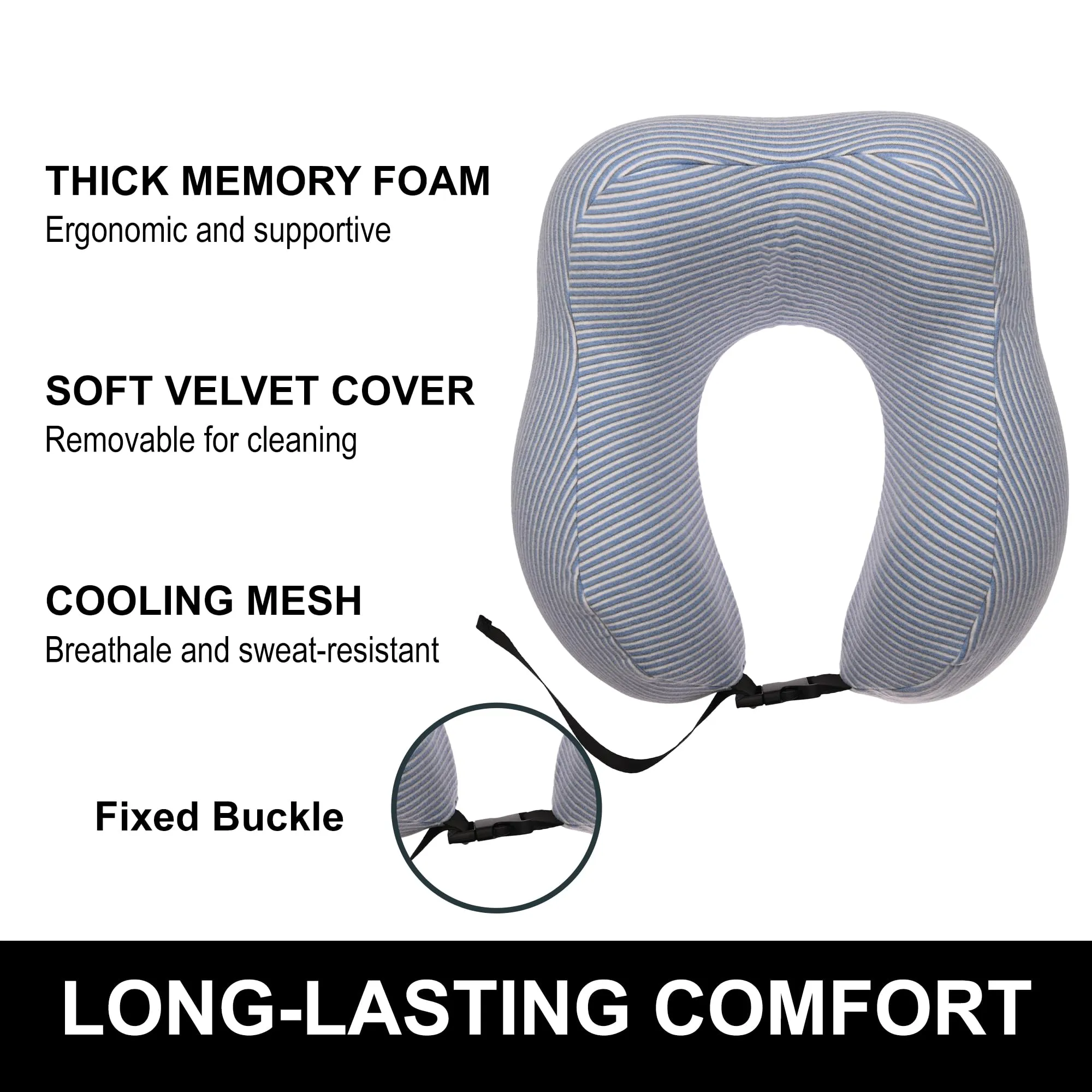 Homestic Soft Microfiber U Shaped Semicircular & Portable Sleeping Neck Pillow for Pain & Headrest | Neck Rest for Travel | Neck Band Supporter for Men's & Women's | U23052, Blue