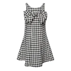 Houndstooth Flare Dress w/Double Bow