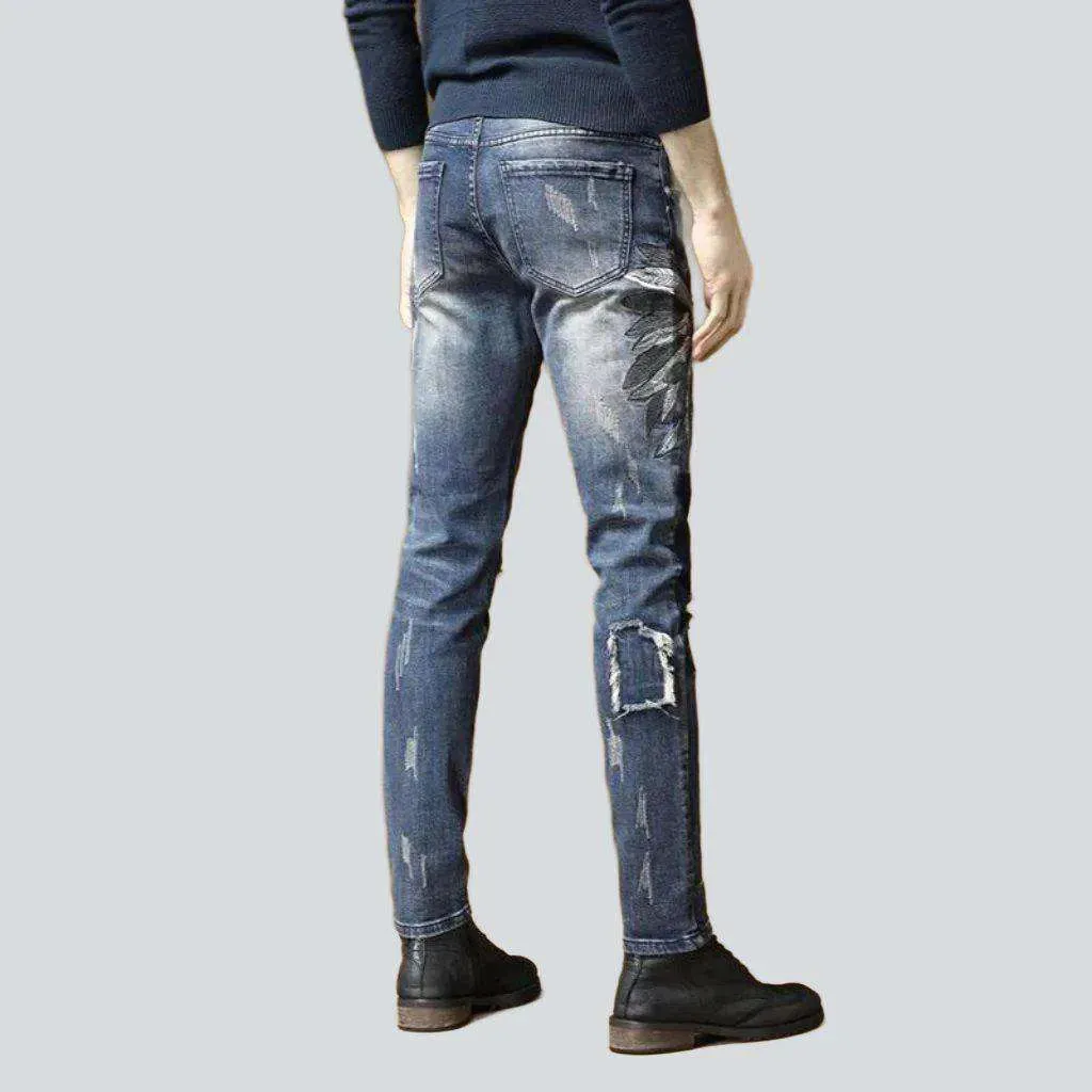 Indian skull embroidery men's jeans