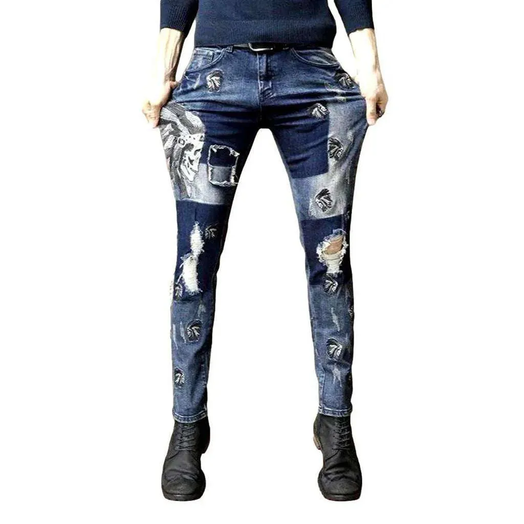 Indian skull embroidery men's jeans