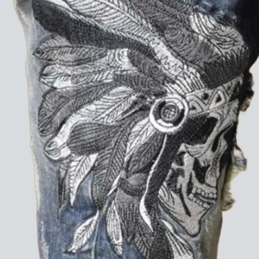 Indian skull embroidery men's jeans