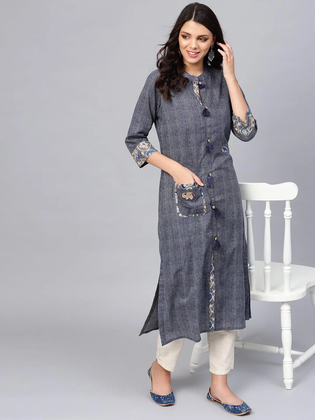 Jashvi Blue Straight Kurta