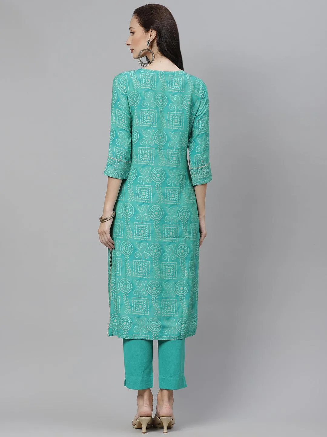 Jashvi Green Muslin Straight Kurta with Pants