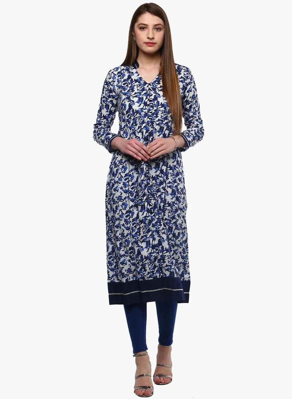 Jashvi Indigo Blue Front Open Kurti