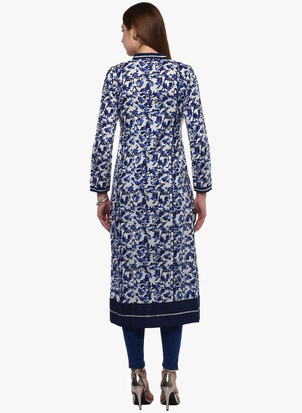 Jashvi Indigo Blue Front Open Kurti