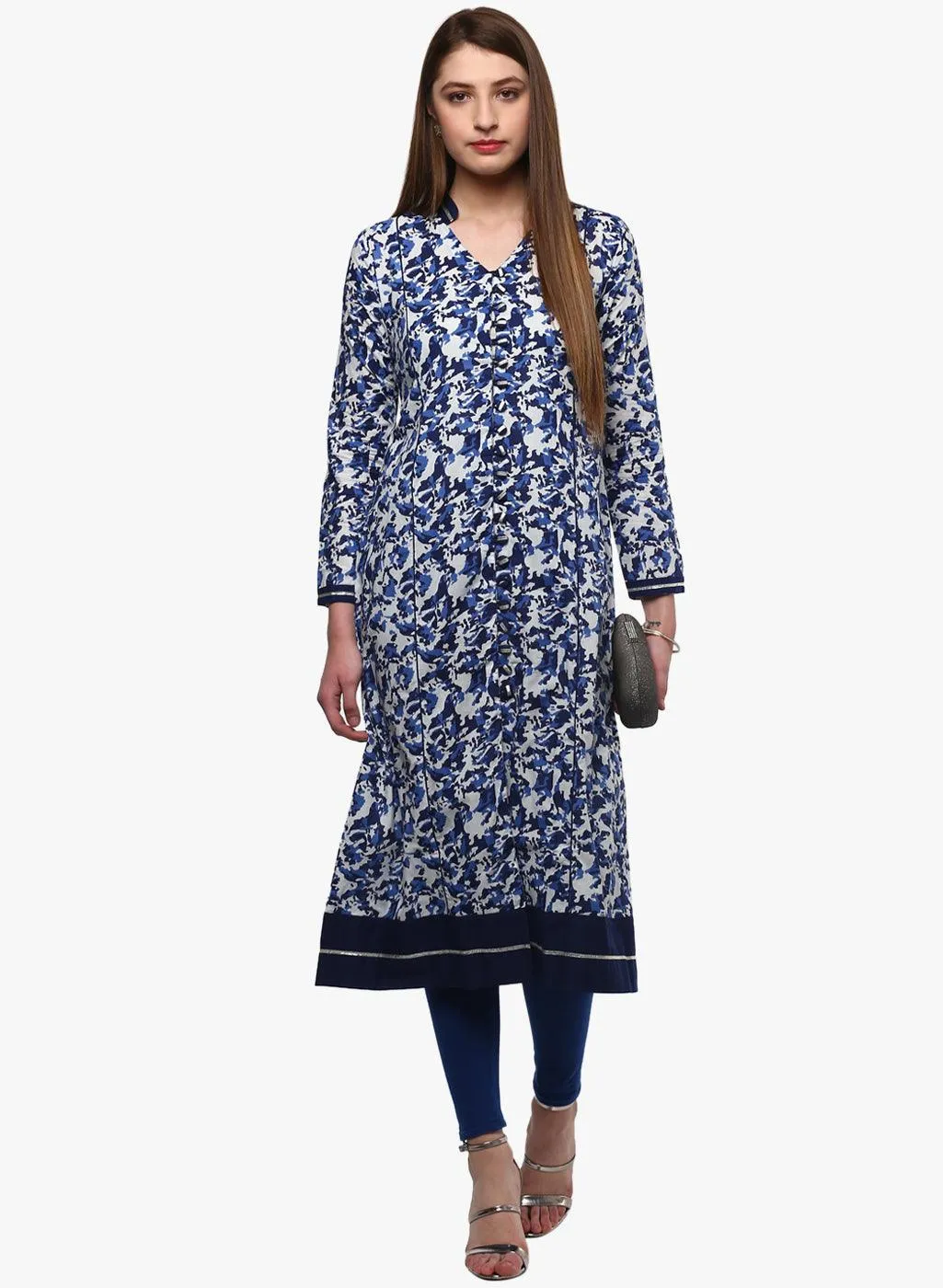 Jashvi Indigo Blue Front Open Kurti