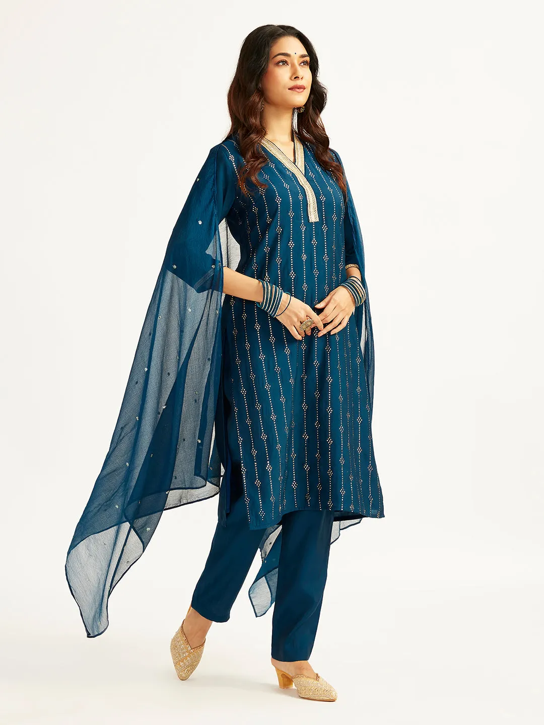 Jashvi Women's Turquoise Kurta Set