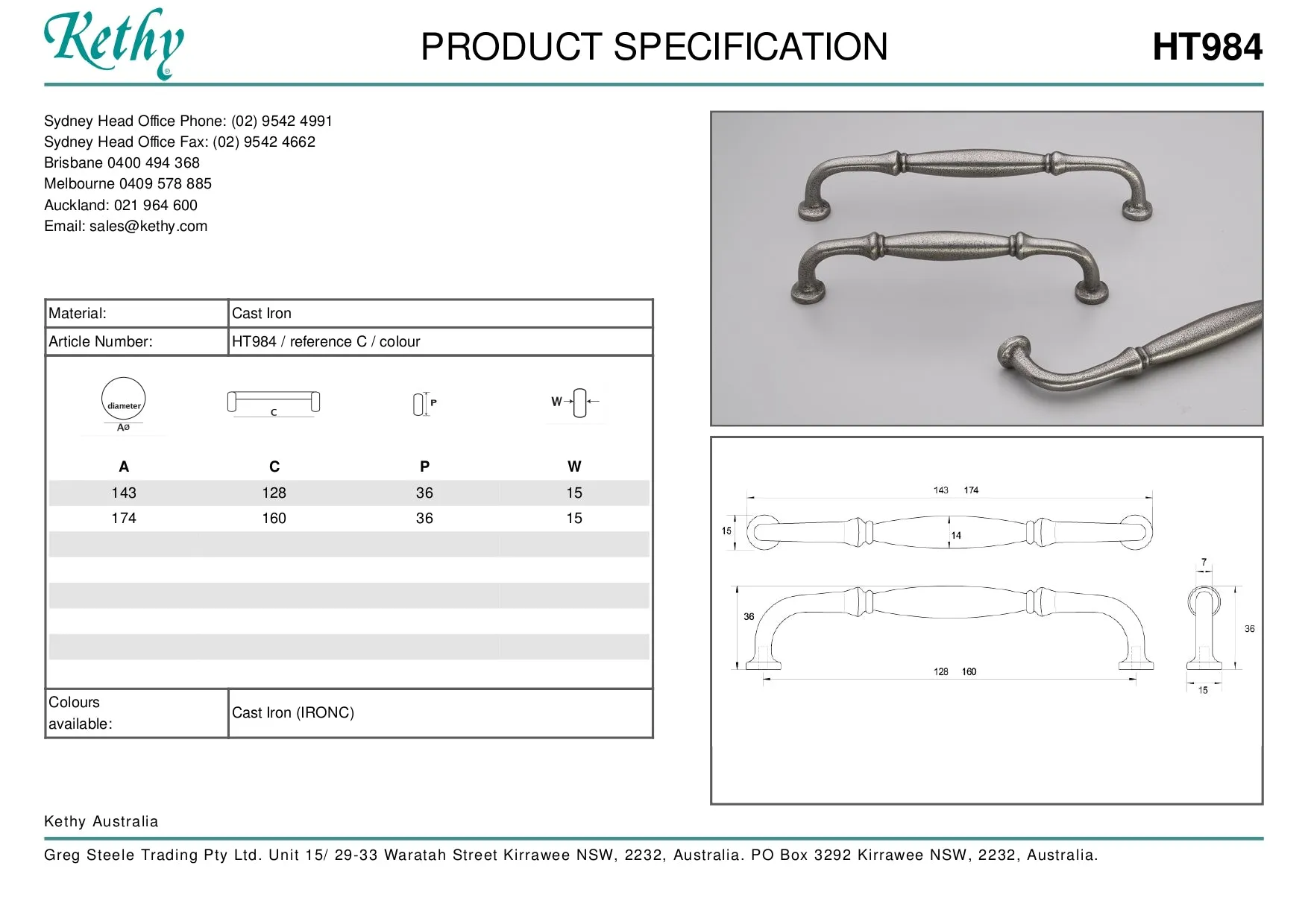 KETHY HT984 CABINET WINCHESTER HANDLE CAST IRON