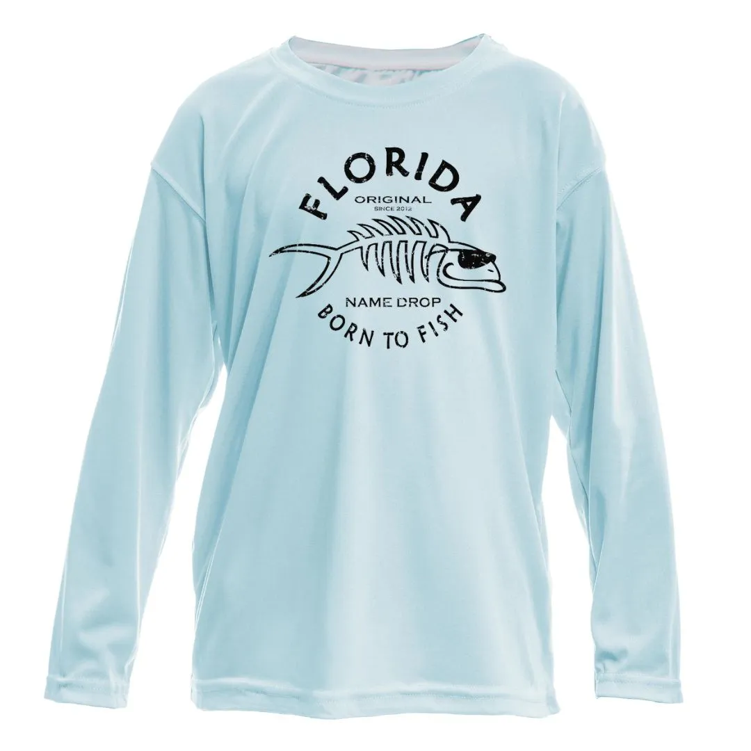 Kids Born to Fish Sun Shirt UPF50 - Florida or Custom Location