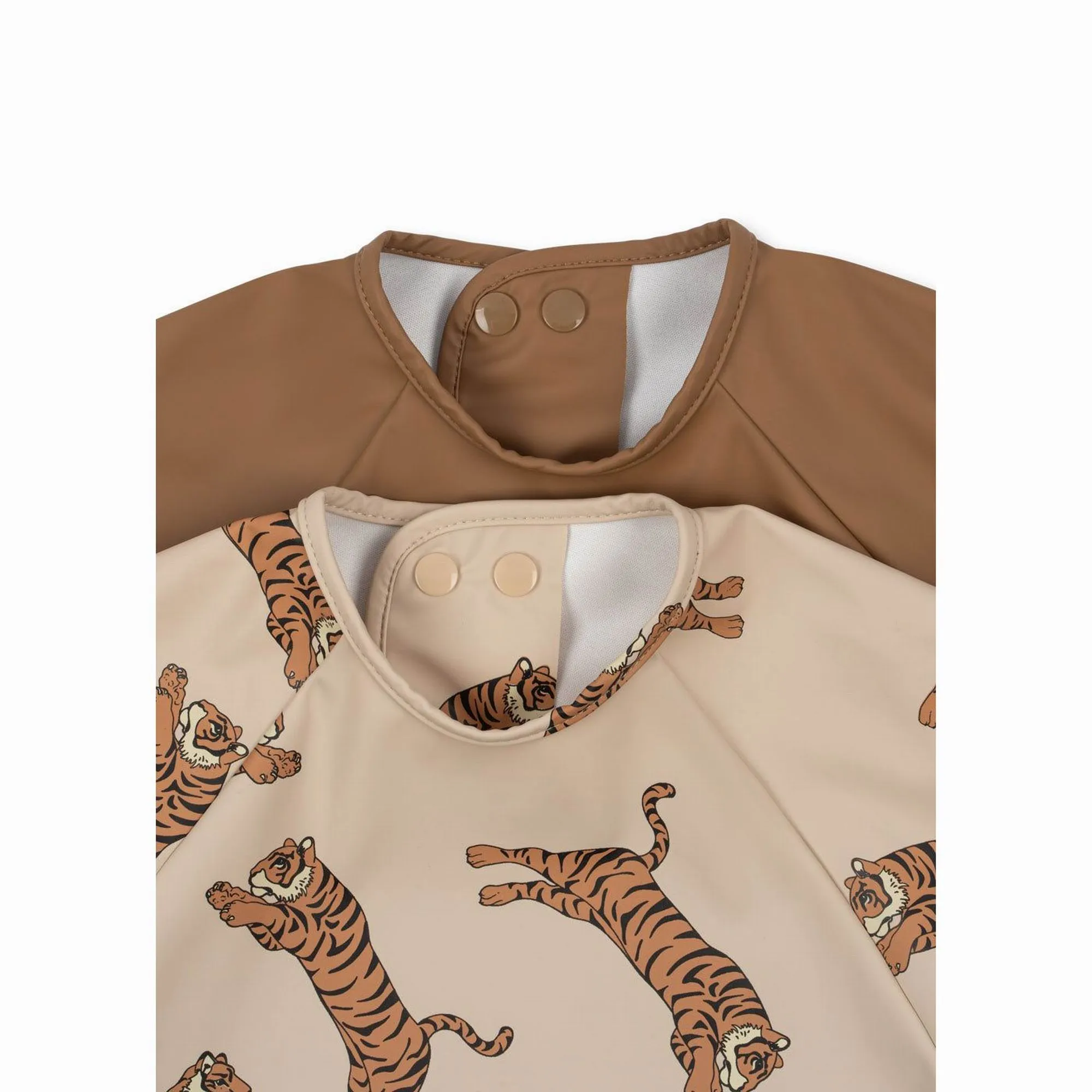 Konges Sløjd 2 Pack Dinner Bib With Sleeves-Tiger/Toasted Coconut