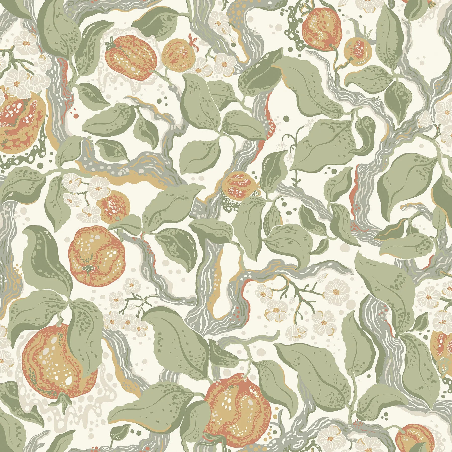 Kort Sage Fruit and Floral Wallpaper