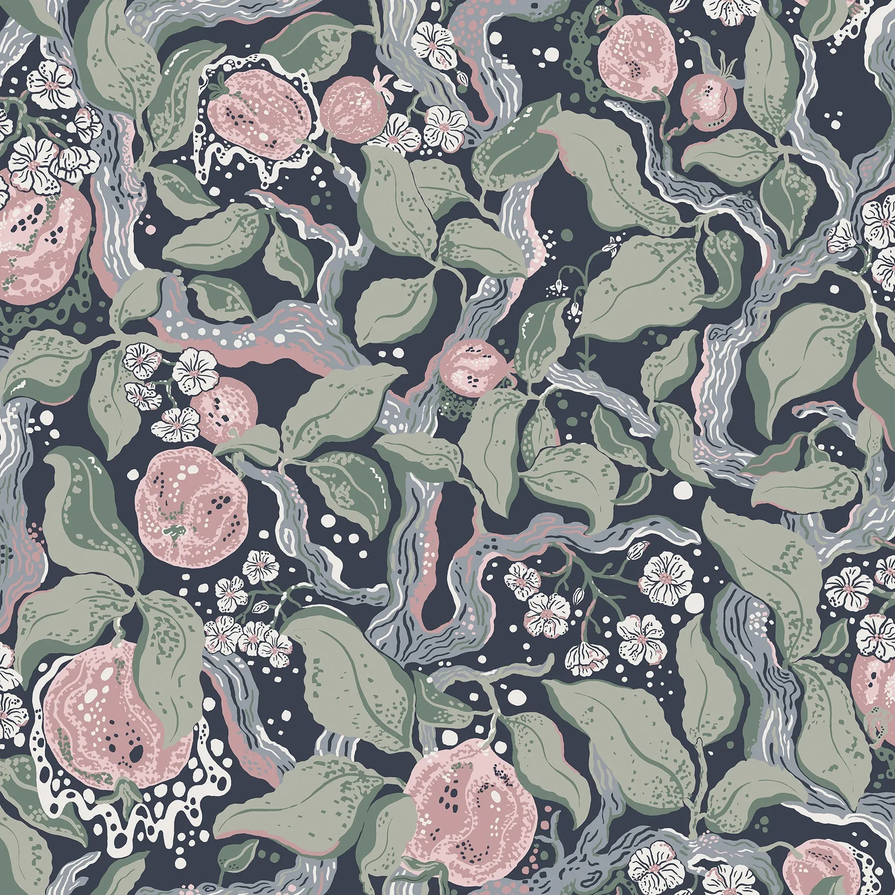 Kort Sage Fruit and Floral Wallpaper