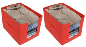 Kuber Industries 2 Piece Non Woven Shirt Stacker Wardrobe Organizer Set, Red (CTKTC2981)