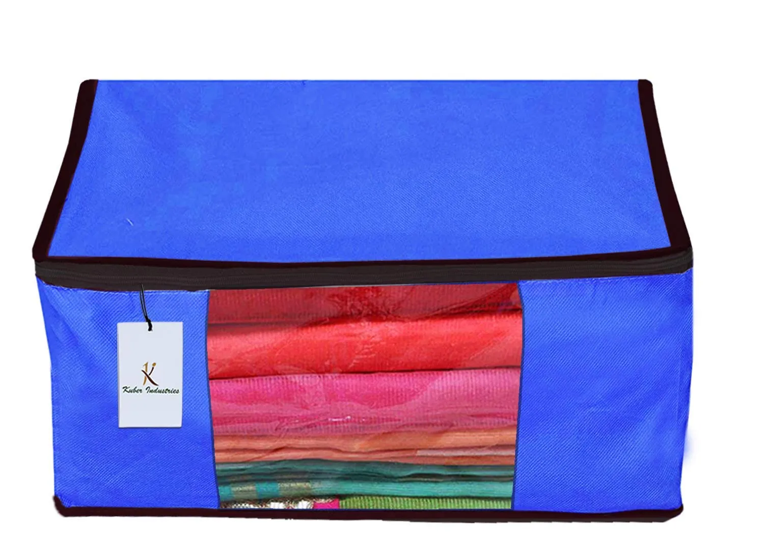 Kuber Industries 9 Pieces Non Woven Fabric Saree Cover/Clothes Organiser for Wardrobe Set with Transparent Window, Extra Large (Royal Blue)-KUBMART2776