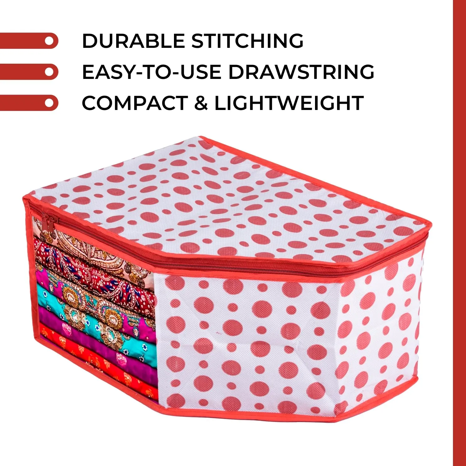 Kuber Industries Blouse Cover | Clothes Storage Bag | Zipper Wardrobe Organizers | Non-Woven Clothes Organiser | Side Transparent Blouse Organizer | Dot-Design | Pack of 9 | Red