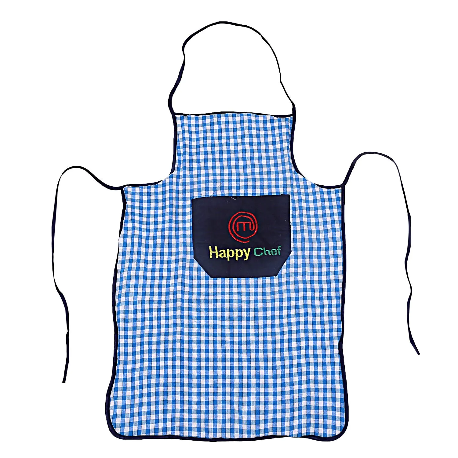 Kuber Industries Checkered Design Cotton Waterproof Apron with Front Pocket (Blue), CTKTC13735 (CTKTC013735)