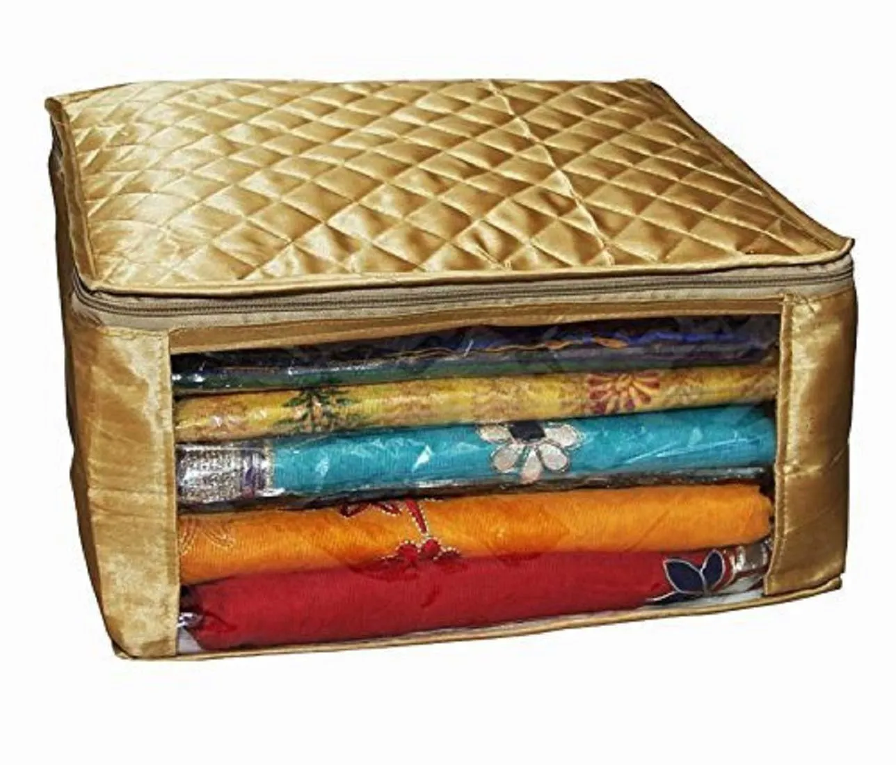 Kuber Industries Clothes Organizer For Wardrobe (Pack of 2) - Storage Organizer For Saree | Shirts | Salwar and Lehenga Chunni - Dress Organizer For Wardrobe - Saree Covers With Zip (Gold)