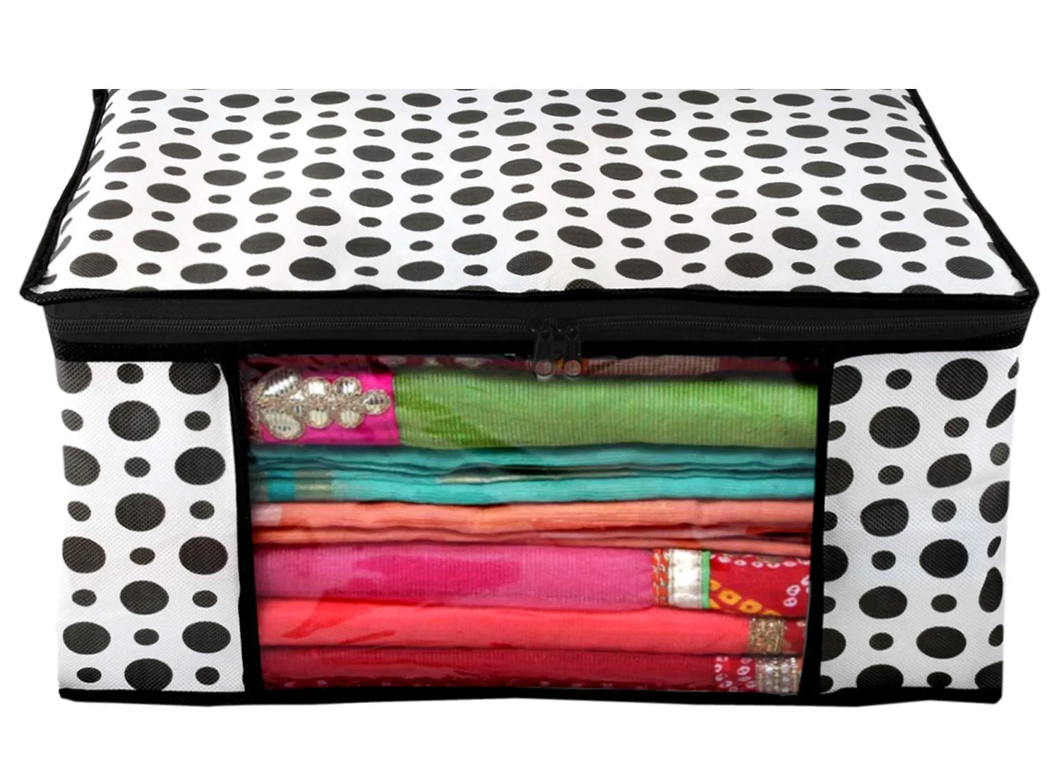 Kuber Industries Clothes Organizer For Wardrobe (Pack of 6) - Storage Organizer For Saree | Shirts | Lehenga - Dress Organizer For Wardrobe - Saree Covers With Zip (Polka Dots) (Black and White)