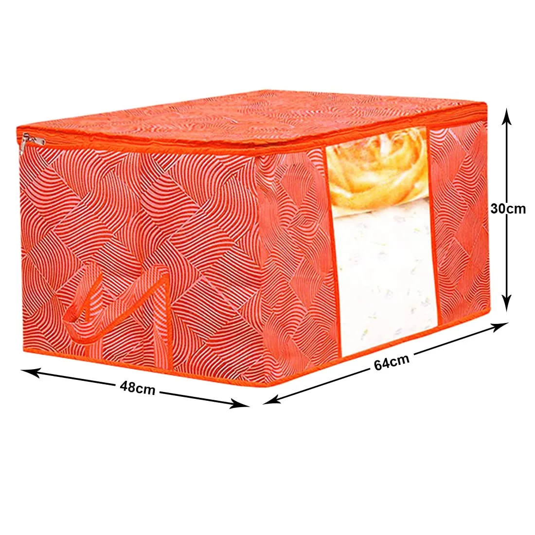 Kuber Industries Lahariya Design Non-woven Foldable Underbed/Storage Bag/Wardrobe Organizer With Transparent Window- Pack of 6 (Orange)-44KM0503