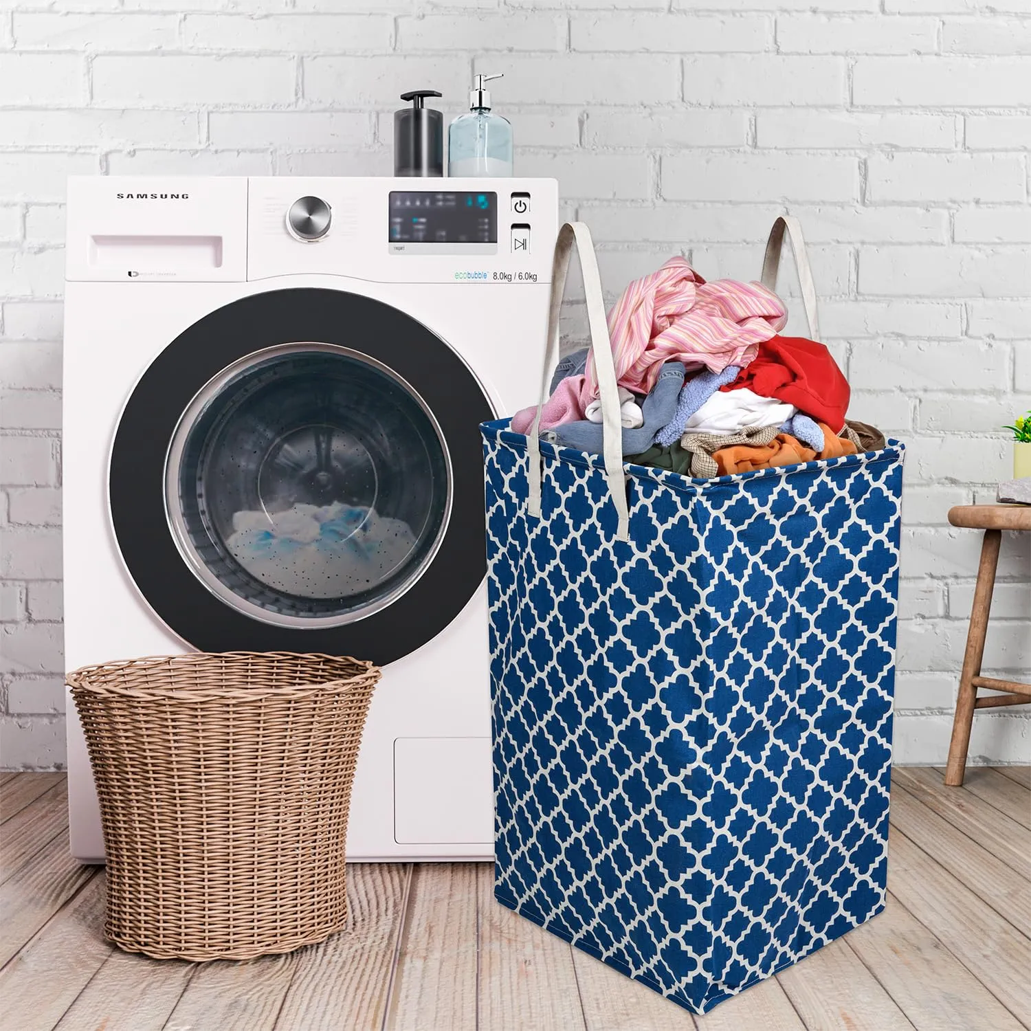 Kuber Industries Laundry Basket | Star Laundry Basket | Canvas Storage Bag with Handles | Clothes Storage Basket for Home | Toy Storage Basket | 75 LTR | Large | Royal Blue