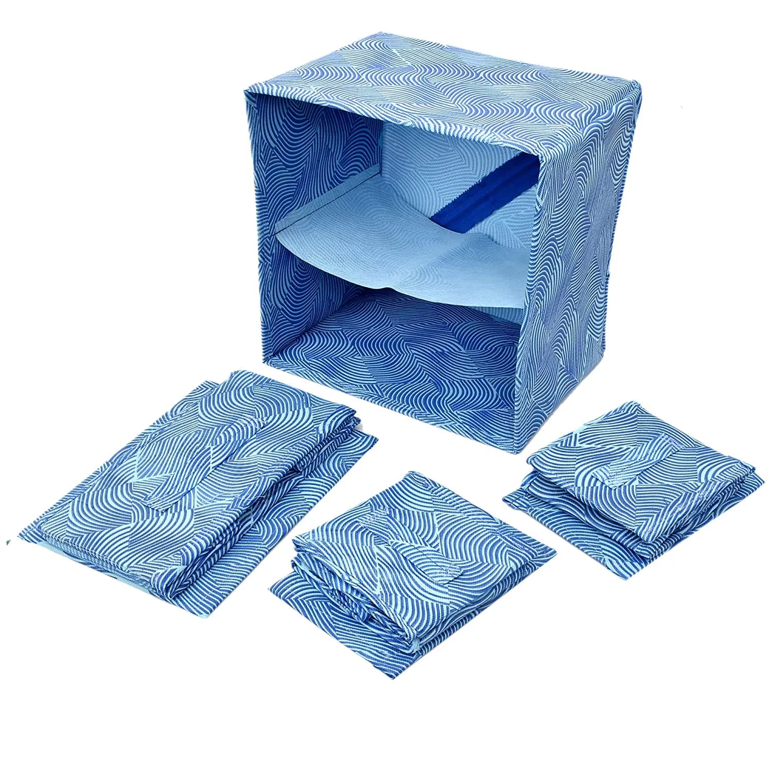 Kuber Industries Lehariya Printed Multiuses Non-Woven Foldable Organizer Box With 3 Drawers- Pack of 2 (Blue)-HS43KUBMART26843