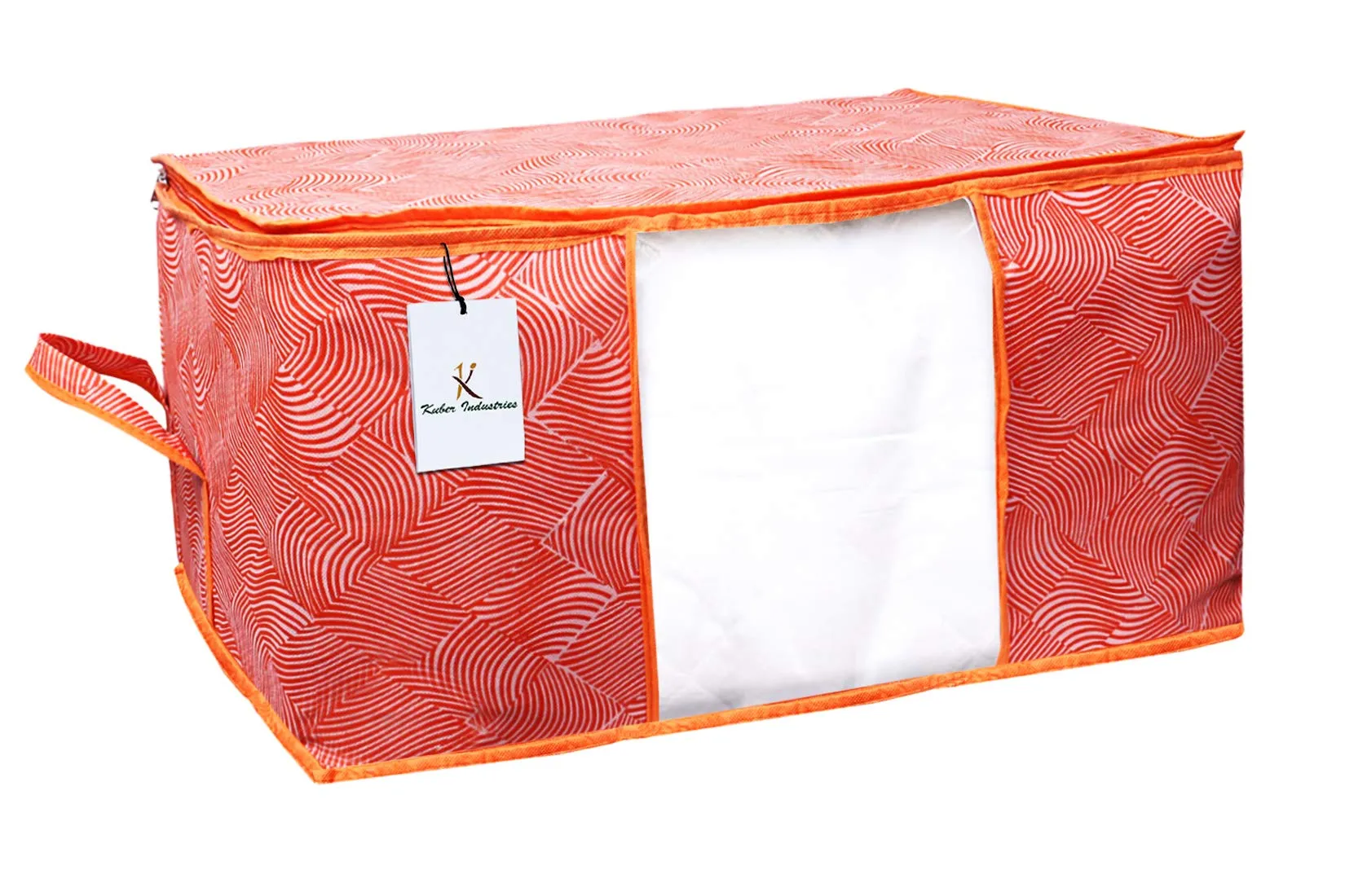 Kuber Industries Leheriya Design Underbed Storage Bag|Storage Organiser|Storage Bag For Clothes Large|Blanket Cover Set of 6 (Orange)