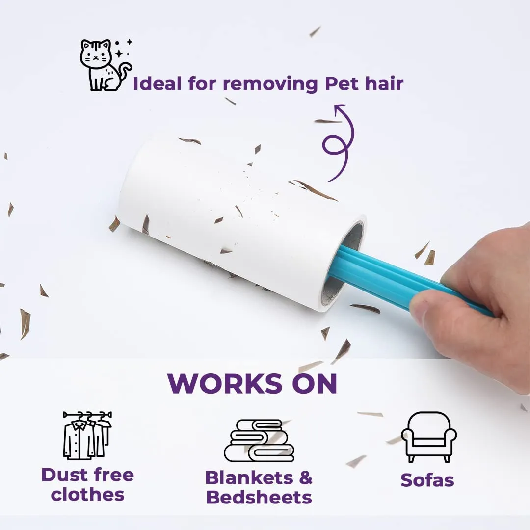 Kuber Industries Lint Remover | Super Sticky Lint Roller | Easy | Lint Roller for Clothes | Lint Roller for Pet Hair | 60 Sheets (1 Roller   1 Replacement Roll) (Pack of 2)