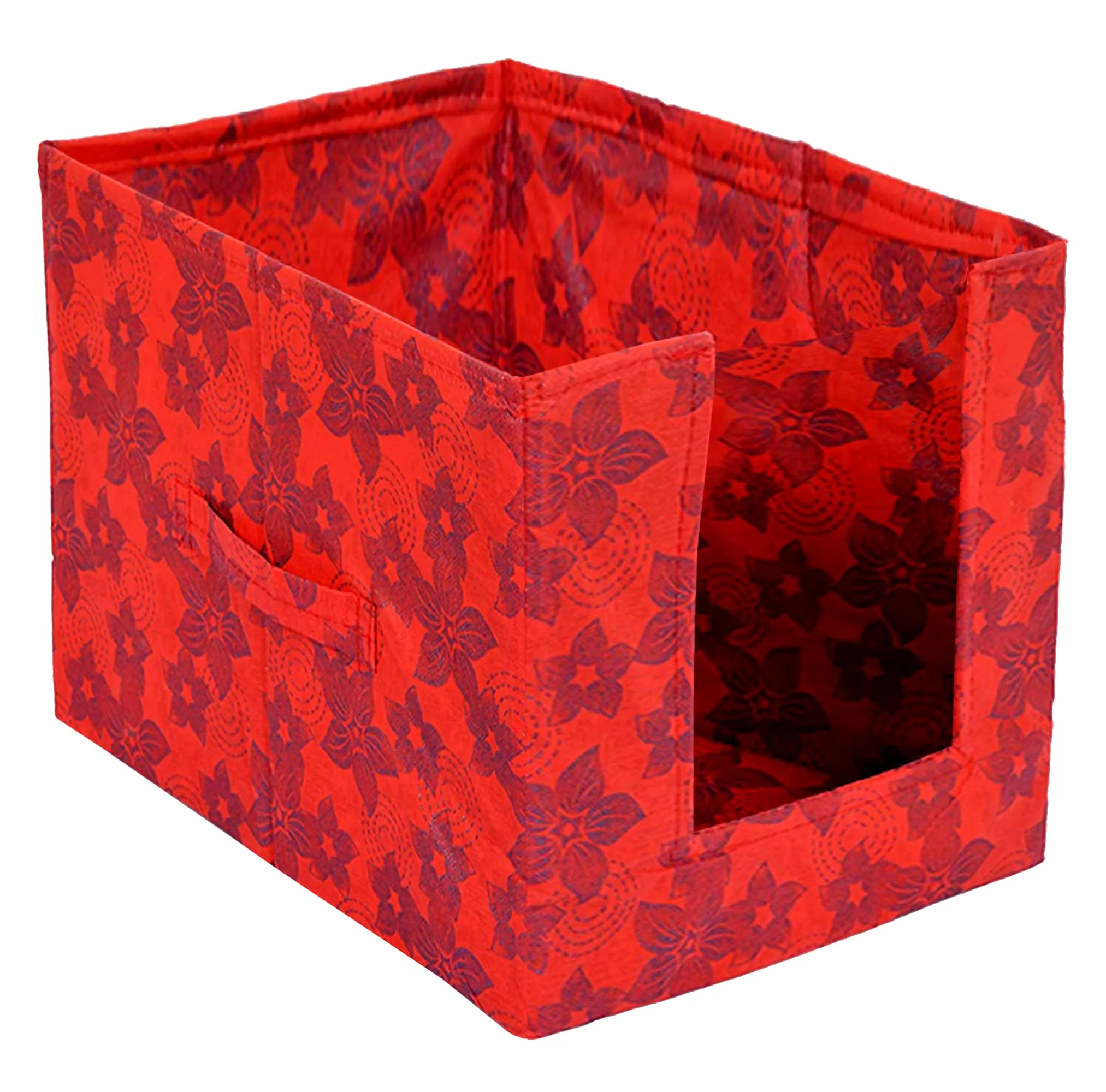 Kuber Industries Metalic Flower Print Foldable Rectangle Cloth Saree Stacker Cloth Wardrobe Organizer- Pack of 4 (Red)