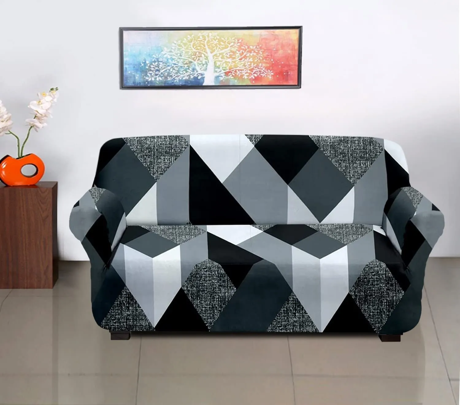 Kuber Industries Multi Check Printed Polyster Stretchable 3 Seater Sofa Cover for Home, Office, Hotels with Foam Stick (Grey)-50KM01410