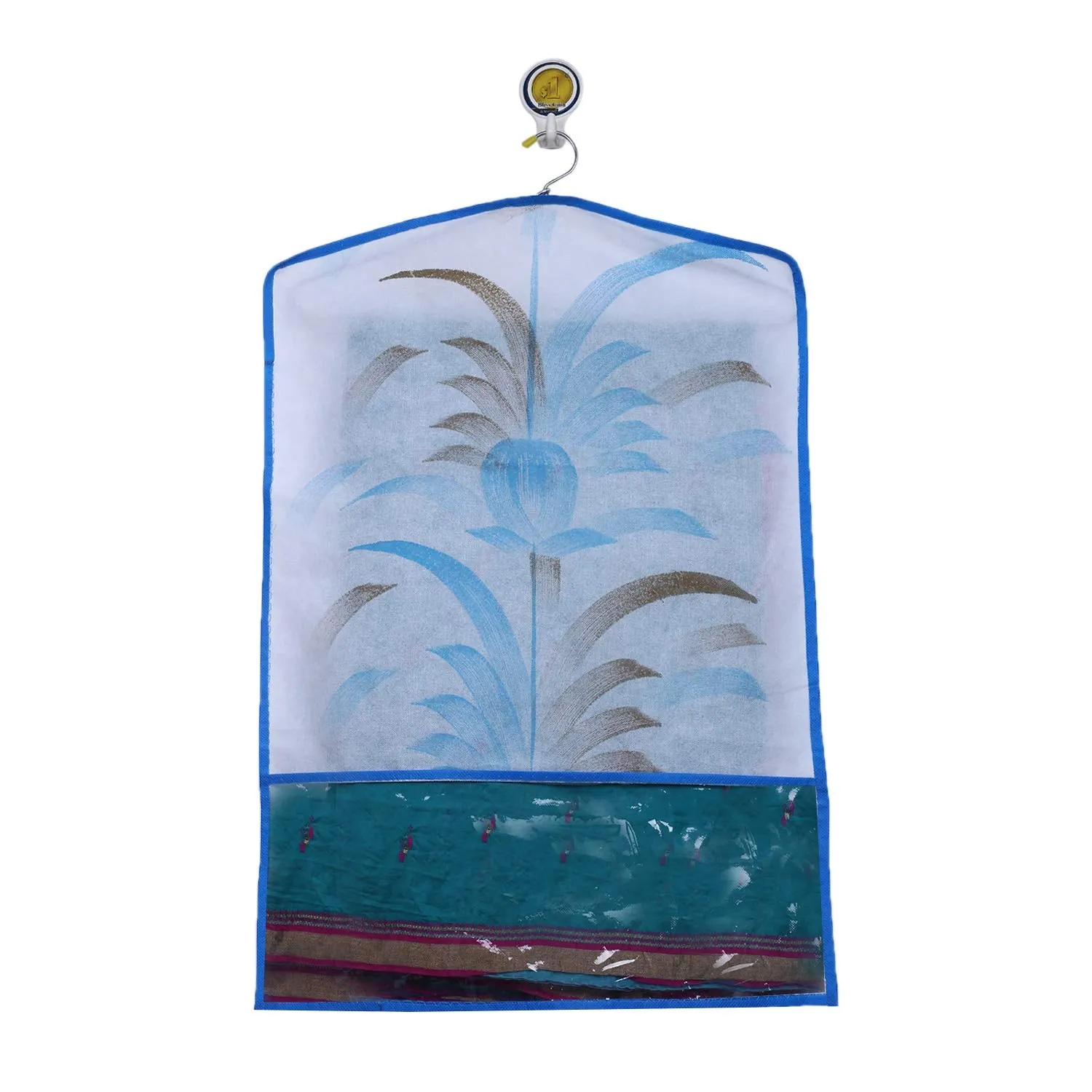 Kuber Industries Printed 12 Piece Non Woven Hanging Saree Cover Wardrobe Organiser (Blue) - CTKTC23144