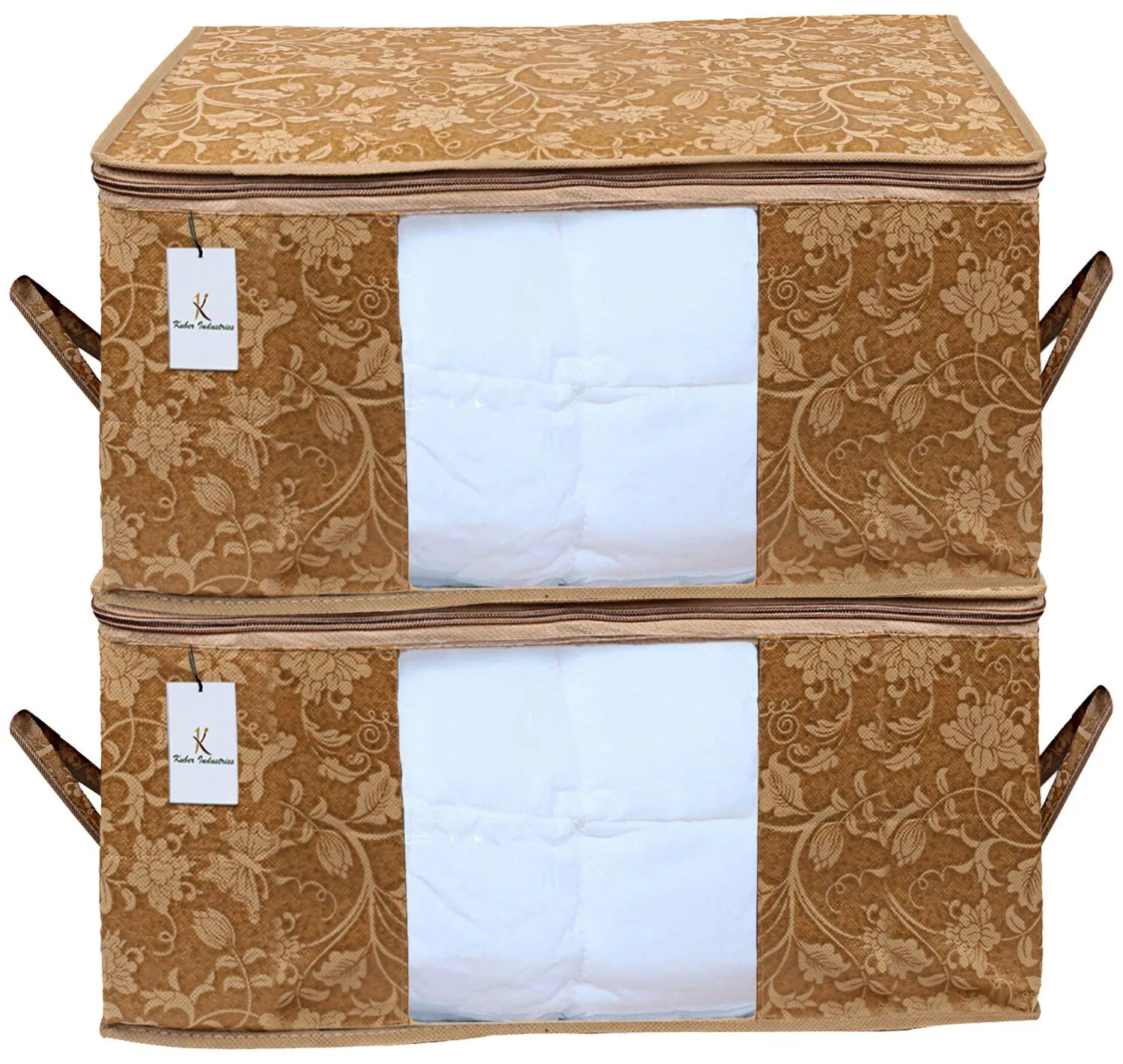 Kuber Industries Rectangular Underbed Storage Bag, Storage Organizer, Blanket Cover Set of 2 (Beige, Non-woven)