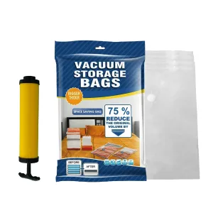 Kuber Industries Set of 4 Vacuum Bags for Storage with Pump | Spacesaver Vaccine Bags for Clothes & Pillows | Sealed Compression Bags for Travel with Hand Air Pump | XNL003 - Yellow & Transparent