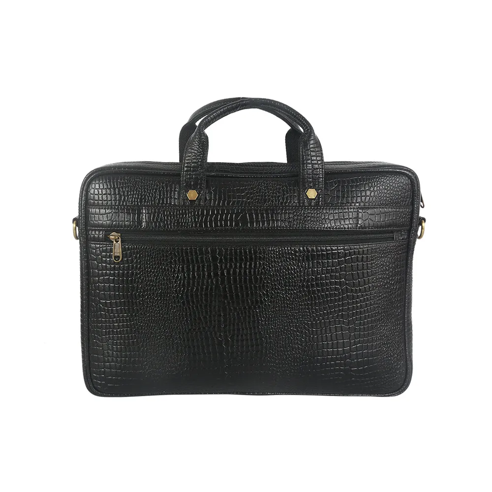 LFO Premium Black Croc Leather Laptop Office Bag