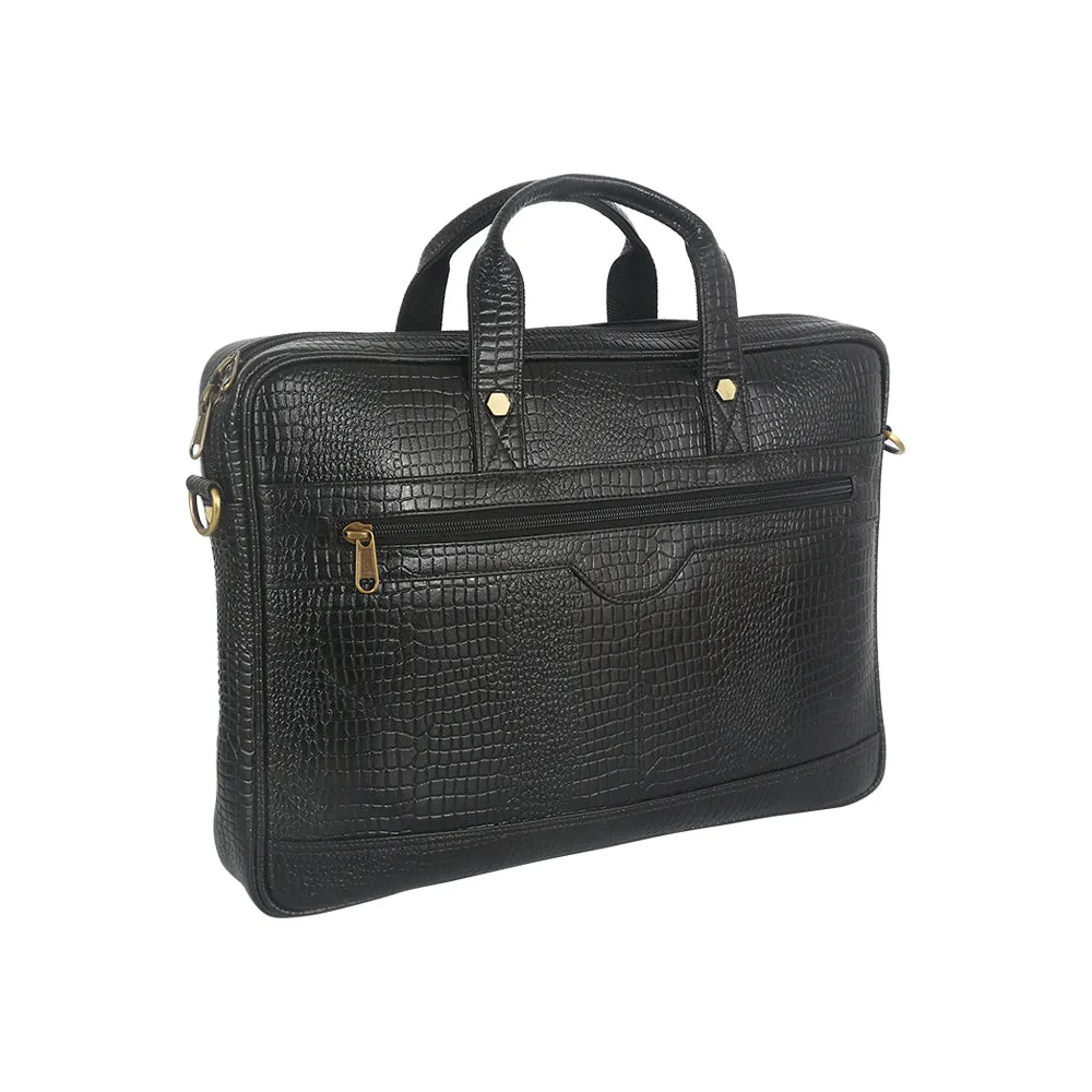 LFO Premium Black Croc Leather Laptop Office Bag