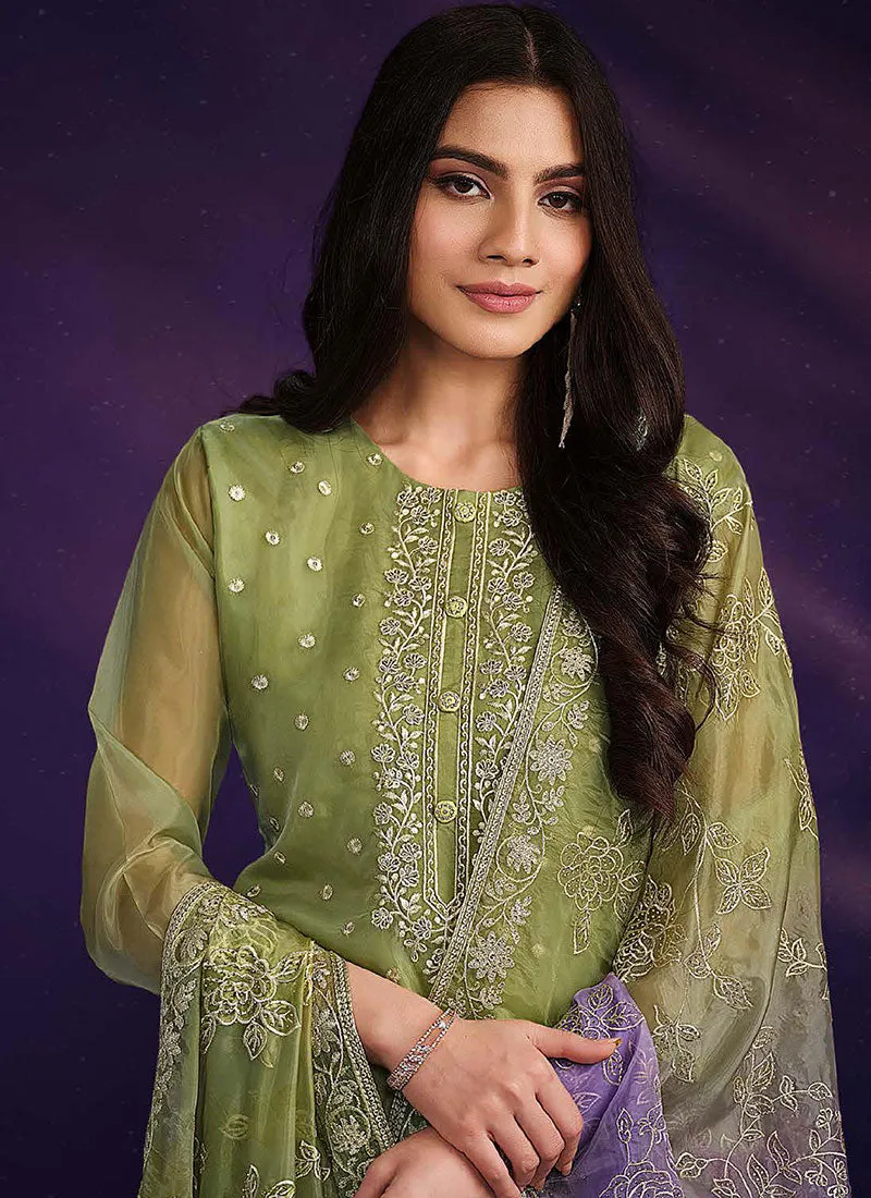 Light Green And Purple Embroidered Salwar Kameez Suit