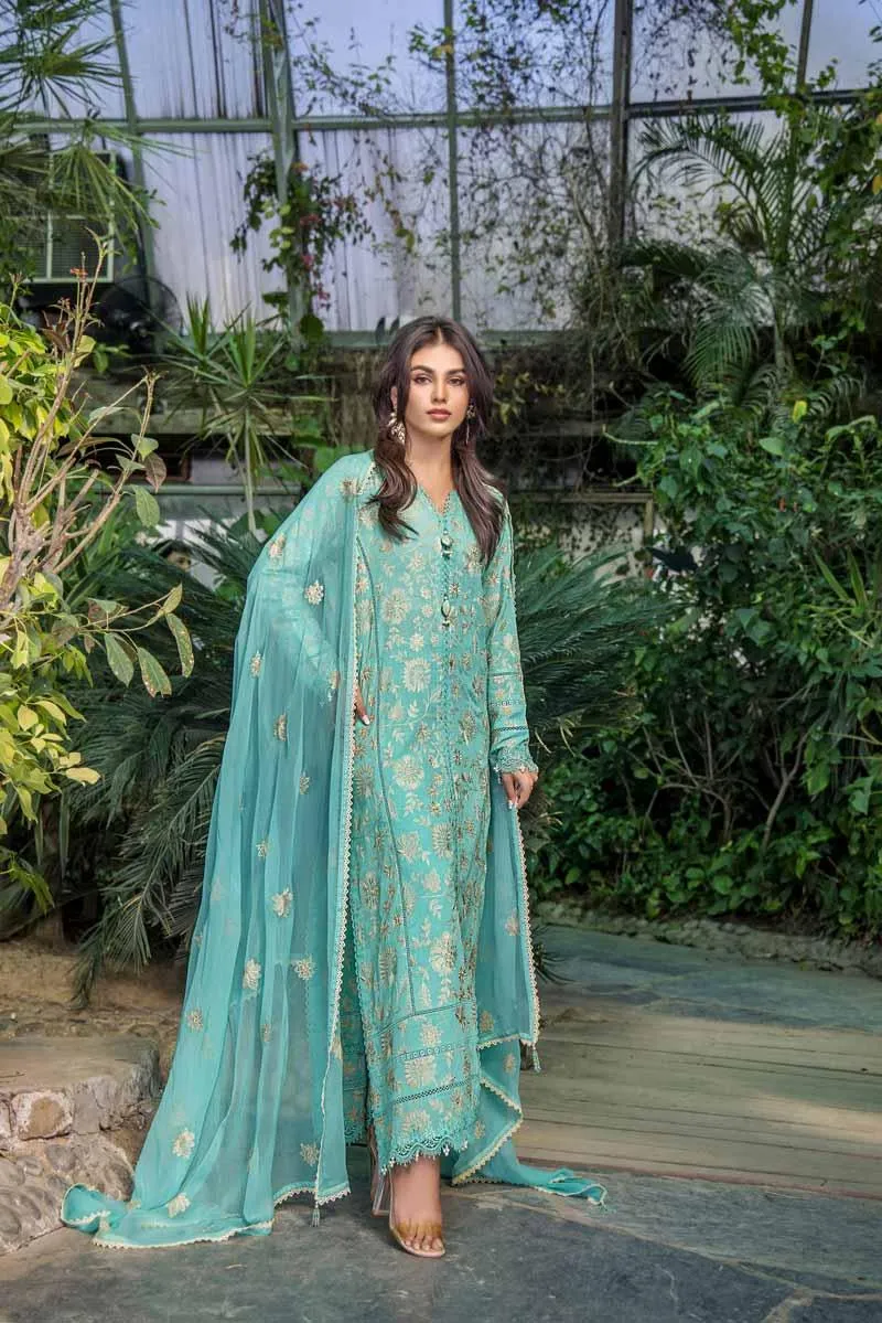 Malook - Zaib - Emerald Green - Lawn - 3 Piece - Unstitch