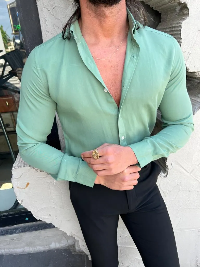 Margi Slim Fit Botton Collared Green Shirt