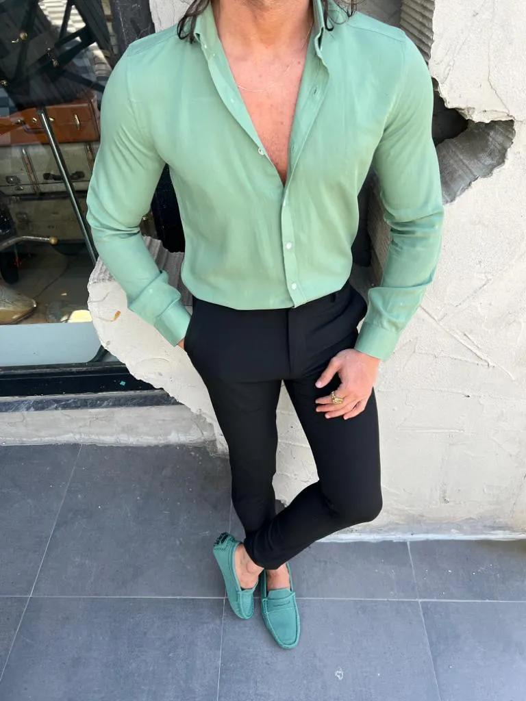 Margi Slim Fit Botton Collared Green Shirt