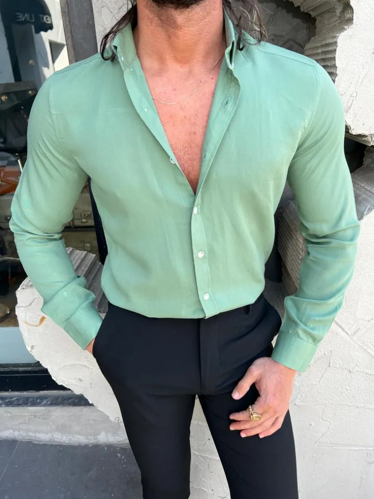 Margi Slim Fit Botton Collared Green Shirt