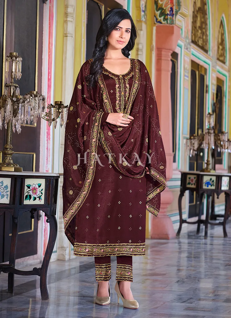 Maroon Sequence Embroidered Pakistani Pant Style Suit