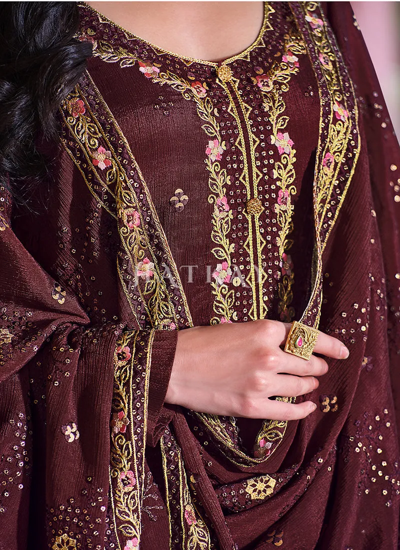 Maroon Sequence Embroidered Pakistani Pant Style Suit