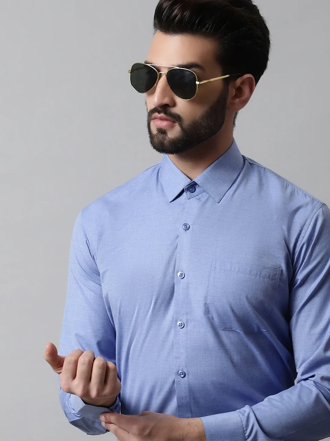 Men Blue Classic Slim Fit Solid Formal Shirt