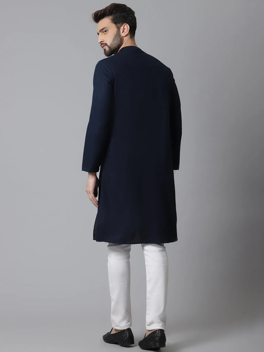 Men's Blue Sherwani Kurta With Asymetrical Cut - Even Apparels