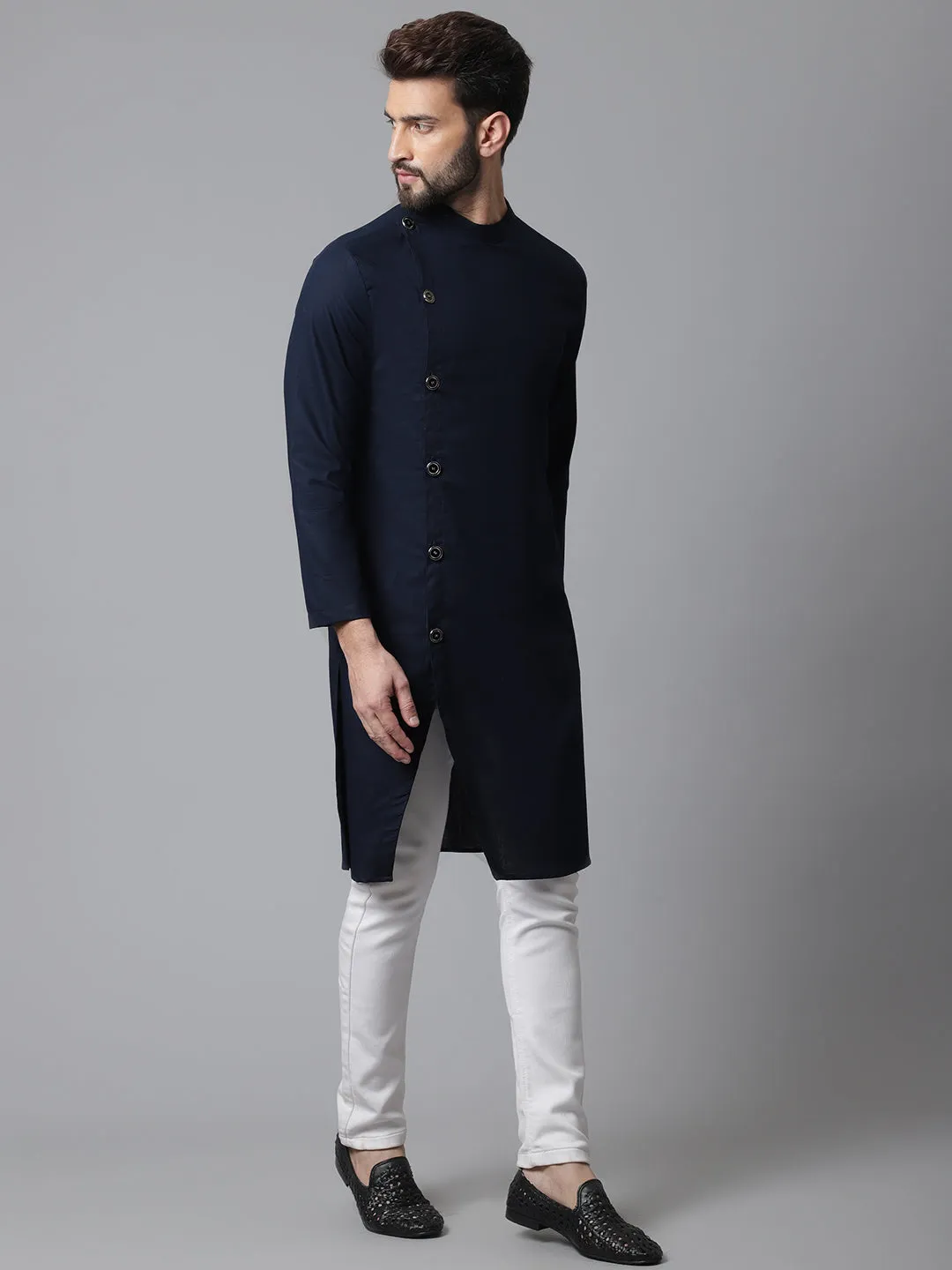 Men's Blue Sherwani Kurta With Asymetrical Cut - Even Apparels